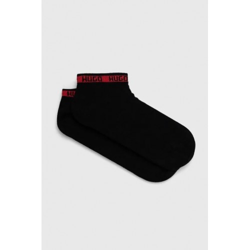 Hugo ανδρικές κάλτσες βαμβακερές  2pack σοσόνι σε μαύρο χρώμα με κόκκινα γράμματα 50516394 001